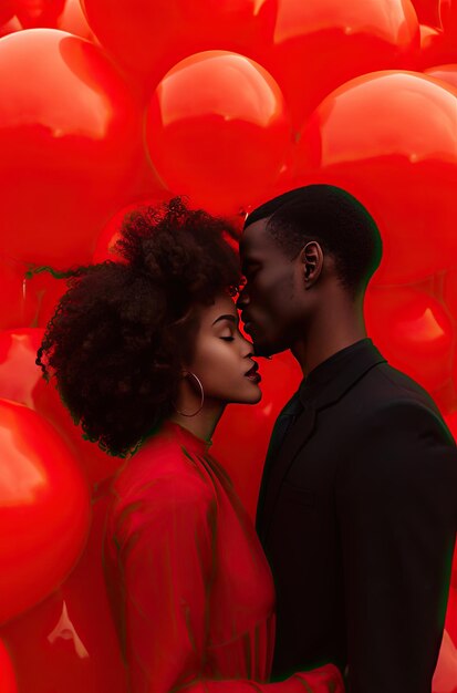 Photo un couple intime avec des ballons rouges