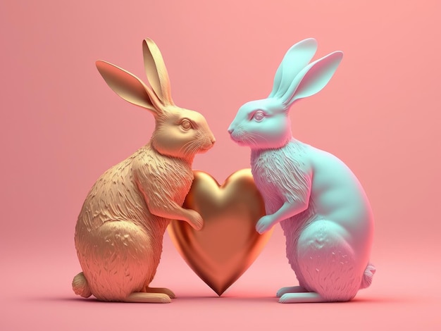 Couple de lapin tenant un coeur