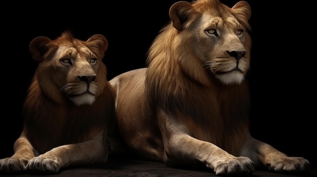Couple de lion amoureux Portrait d'un lion génératif mâle et femelle ai