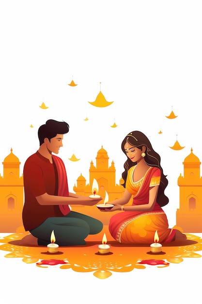 couple avec lumières de diwali
