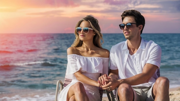 Un couple avec des lunettes de soleil sur la plage