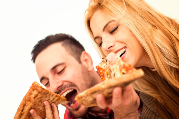 Couple, manger, pizza