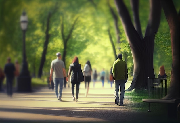 Un couple marchant dans un chemin avec un banc et une personne marchant dessus.