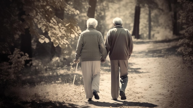 Un couple marchant dans un chemin se tenant la main