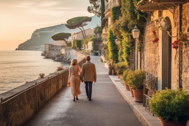 Couple marchant dans une rue en Italie