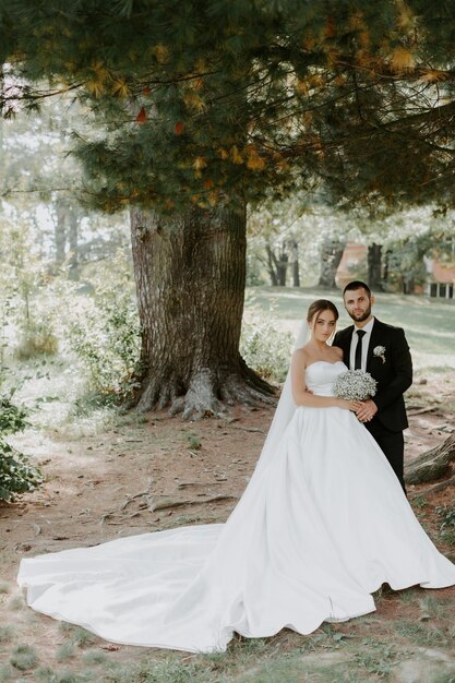 Couple de mariage dans la forêt de pins