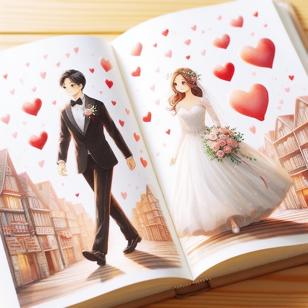 Photo le couple de mariage marche sur le livre de l'amour