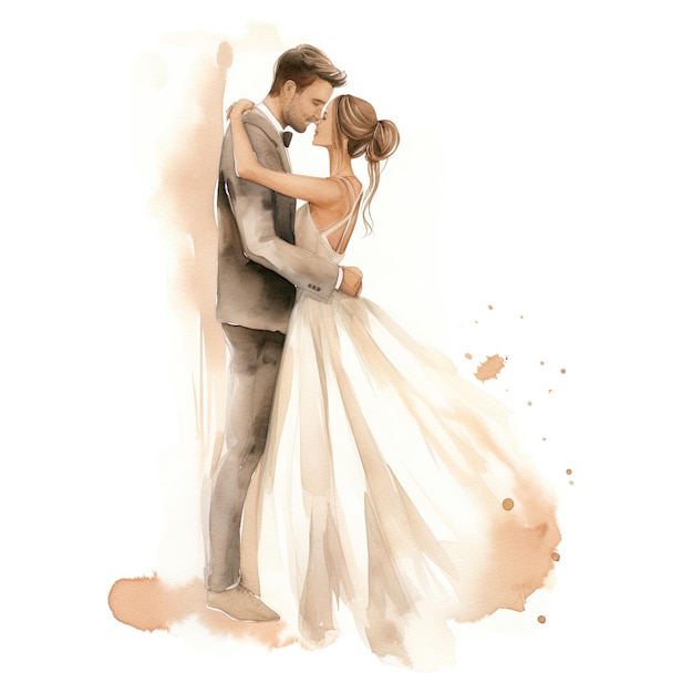 Photo couple de mariés à l'aquarelle