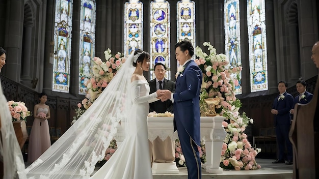 Un couple de mariés à l'église