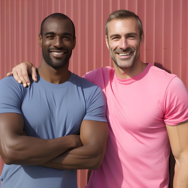 un couple masculin musclé de races différentes dans une photo de tout le corps