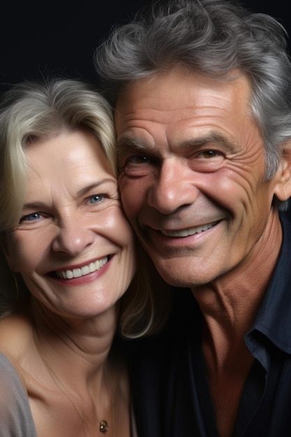 Un couple mature souriant agréablement à la caméra créé avec une IA générative