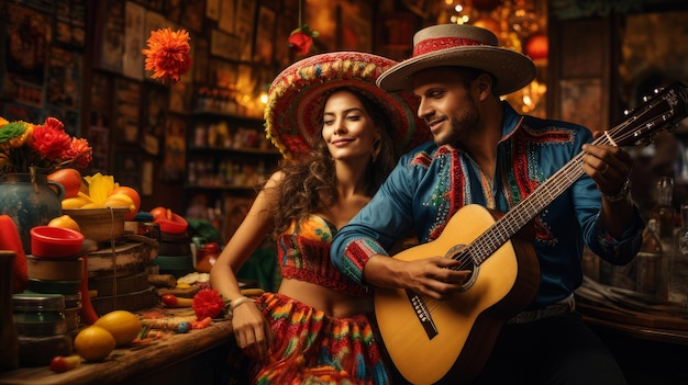 Un couple mexicain avec une guitare.