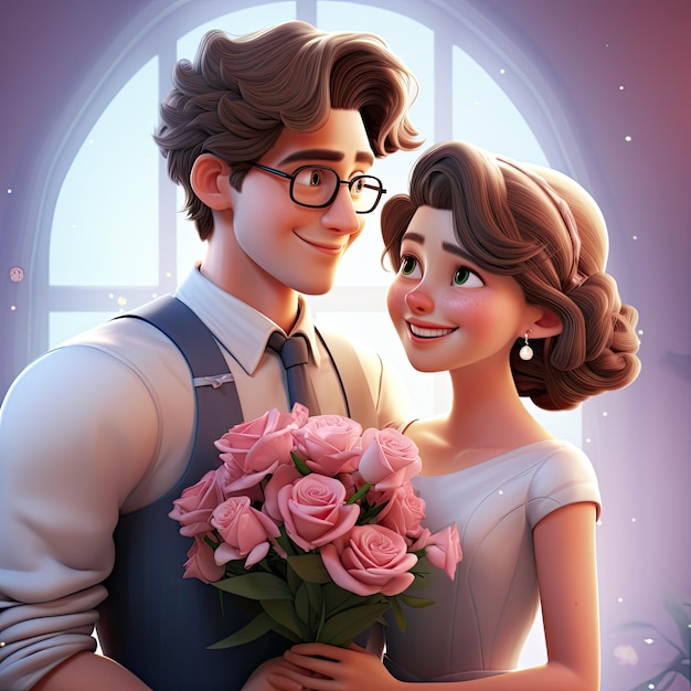 Un couple mignon avec une belle fleur pour la Saint-Valentin