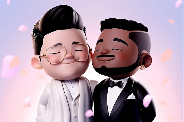 Photo un couple multiculturel gay au mariage dans le style d'illustration 3d mariage gay mariage de couple gay