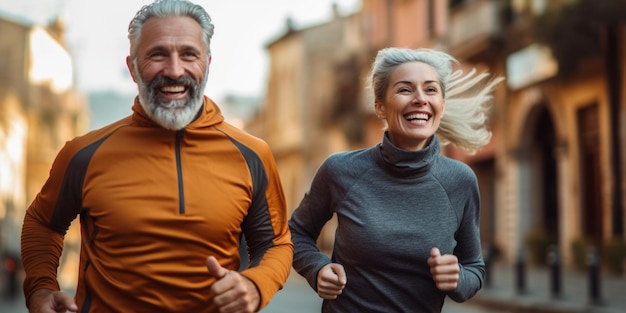 Un couple mûr et actif embrassant Traincore