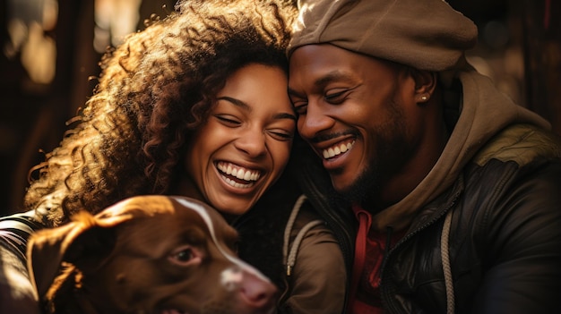 Couple noir créant des liens avec des chiens dans un refuge pour animaux