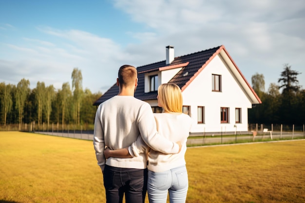 Photo un couple noir heureux devant leur maison.