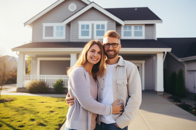 Photo un couple noir heureux devant leur maison.