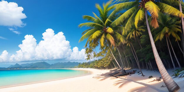 un couple de palmiers assis au sommet d'une plage de sable fin