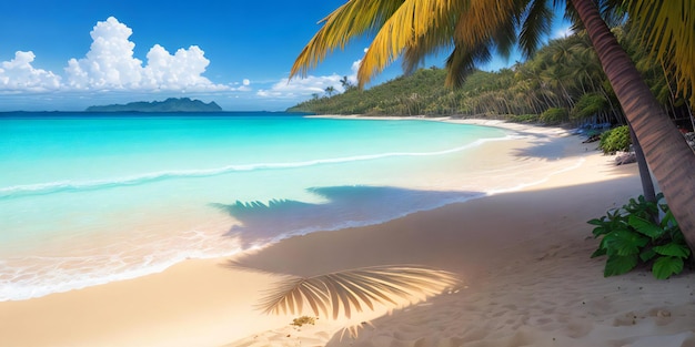 un couple de palmiers assis au sommet d'une plage de sable fin