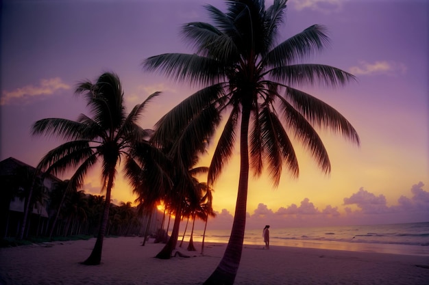 Photo un couple de palmiers assis au sommet d'une plage