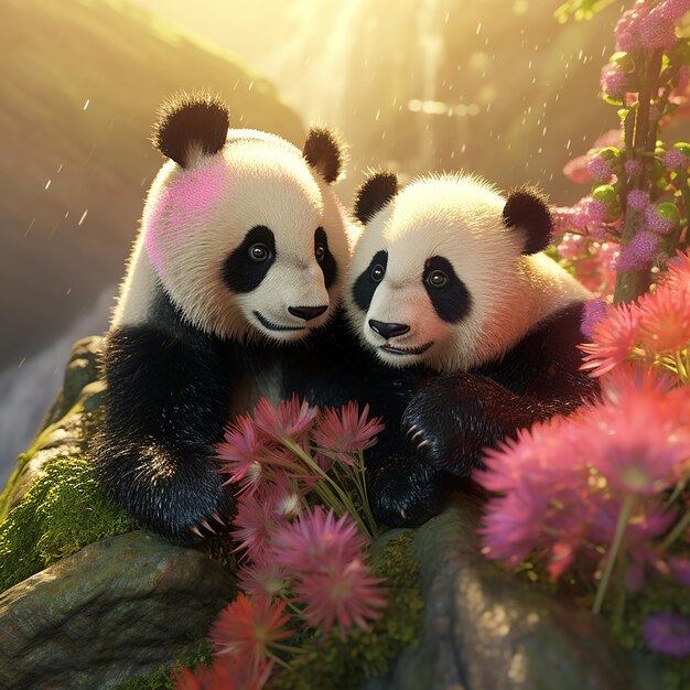 Photo un couple de pandas