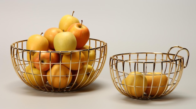 Photo un couple de paniers remplis de pommes et de poires