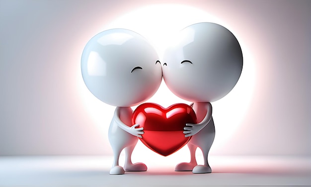 Un couple de personnages de style rendu 3D tenant un cœur de Saint-Valentin pour le concept d'amour vrai