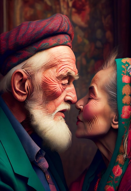Couple de personnes âgées embrassant l'émotion positive et le concept d'amour senior Generative AIxA