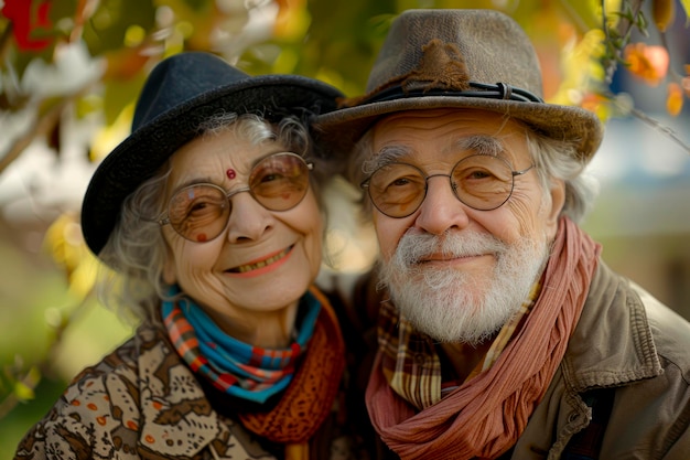 Un couple de personnes âgées joyeux embrassant le style de vie de retraite en plein air Sourissant Actif et amoureux au milieu de la beauté de la nature