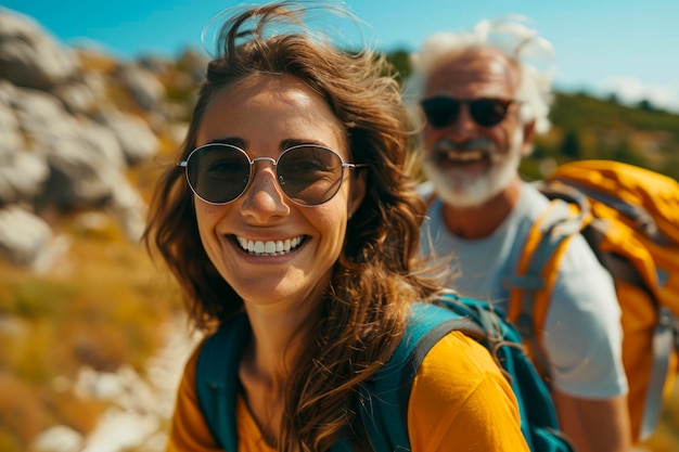 Un couple de personnes âgées joyeux qui prennent leur retraite ensemble dans la nature, actifs, heureux et pleins d'amour