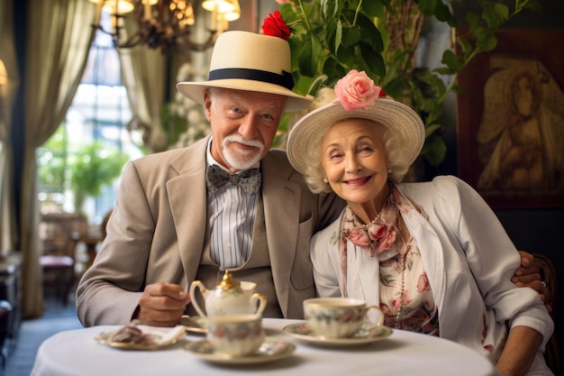 un couple de personnes âgées à la mode profite de ses vacances et de sa vie et montre son doux amour