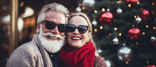 Un couple de personnes âgées par l'arbre de Noël