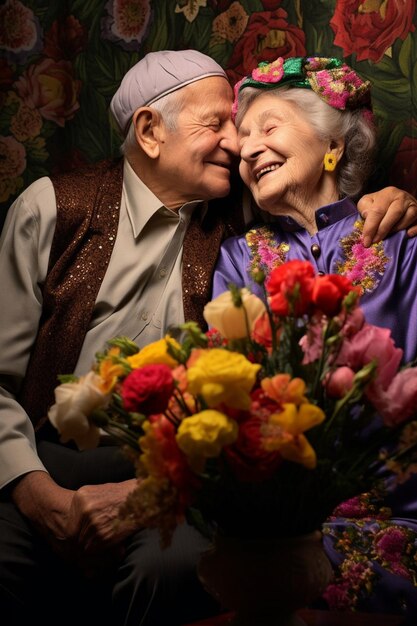 Photo un couple de personnes âgées partageant des souvenirs de nowruz