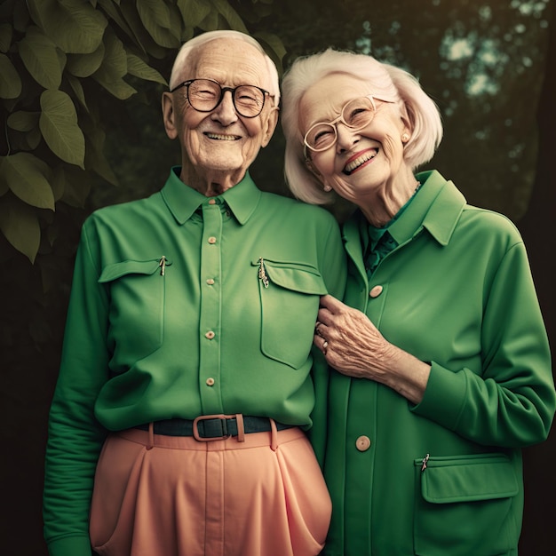 Couple de personnes âgées profitant du temps ensemble marchant au parc Illustration de l'IA générative