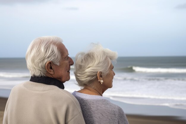 Un couple de personnes âgées regardant l'océan le matin créé avec une IA générative