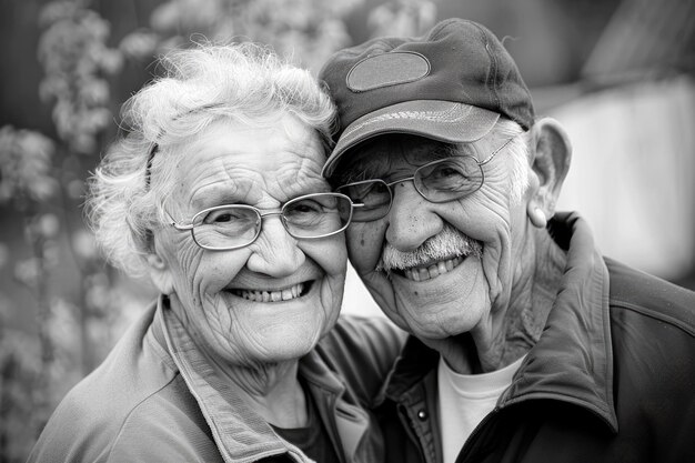 Photo un couple de personnes âgées souriant joyeusement ensemble