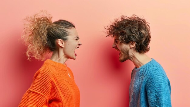 un couple de personnes debout l'un à côté de l'autre avec la bouche ouverte