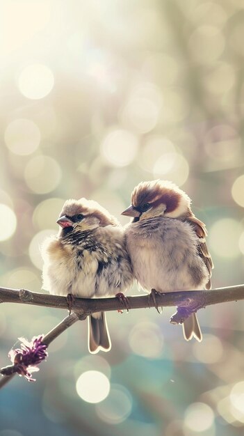 Un couple de petits oiseaux finch sur une branche dans un oiseau 8K