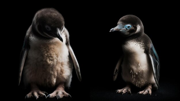 Un couple de pingouins debout l'un à côté de l'autre sur la glace