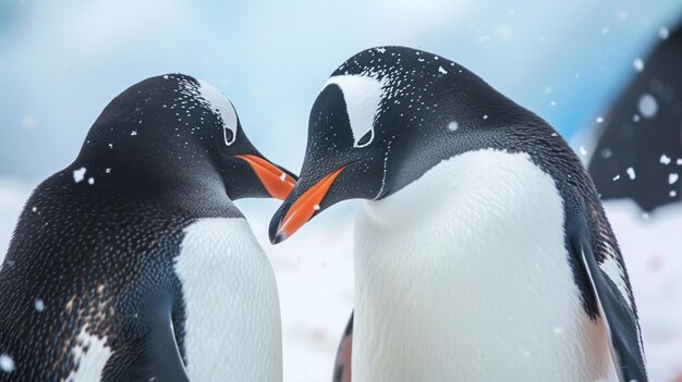 Photo un couple de pingouins qui s'aiment à noël, des pingouins royaux qui s'accouplent, un couple qui se câline dans la nature.