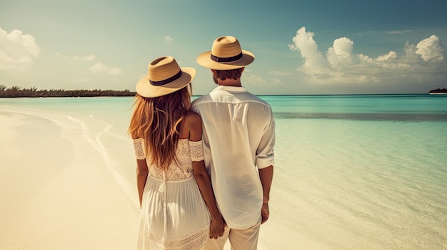 Couple sur une plage face à la mer