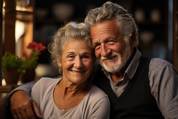 un couple plus âgé s'embrassant dans une cuisine