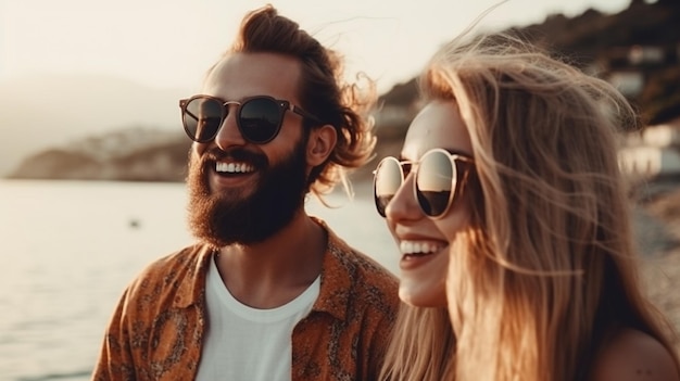 Un couple portant des lunettes de soleil et un homme portant des lunettes de soleil