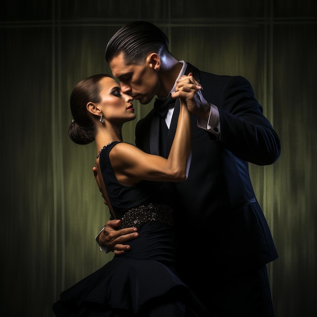 Un couple portant un tissu noir faisant de la danse tango AI générative