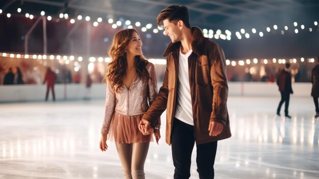 un couple pratique le figure skating sur l'arène de glace