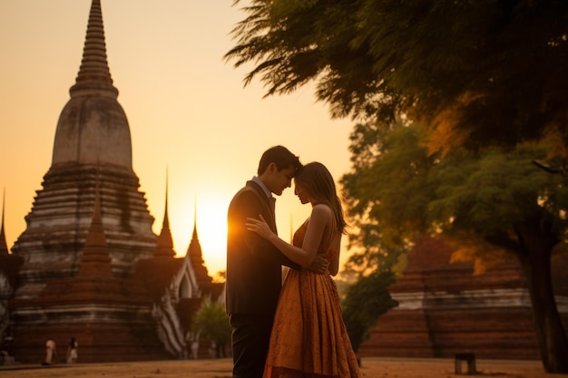 Un couple d'une quarantaine d'années au Borobudur à Magelang en Indonésie