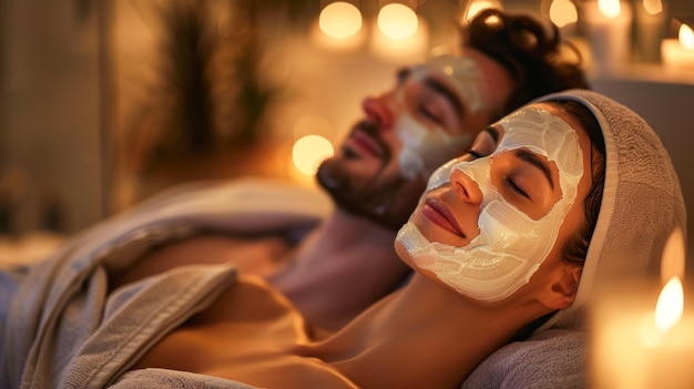 Photo un couple qui profite d'un spa pour le visage.