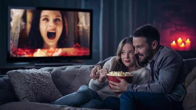 Un couple qui regarde un film d'horreur.