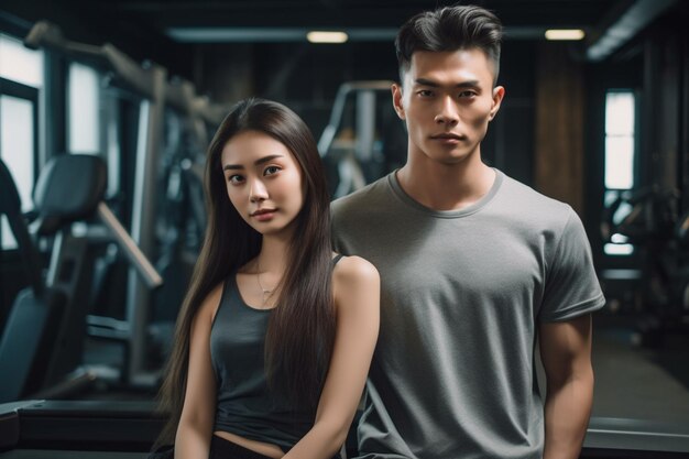 Un couple qui s'entraîne au gymnase.